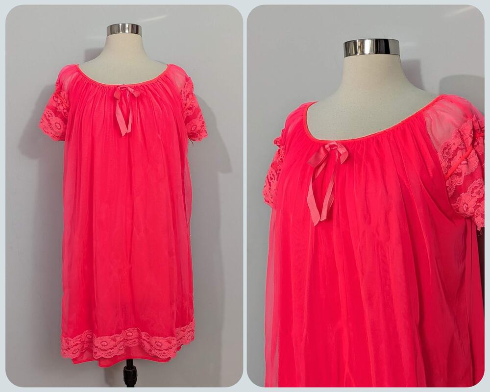 Neon Coral 70s Baby Doll Nightie
